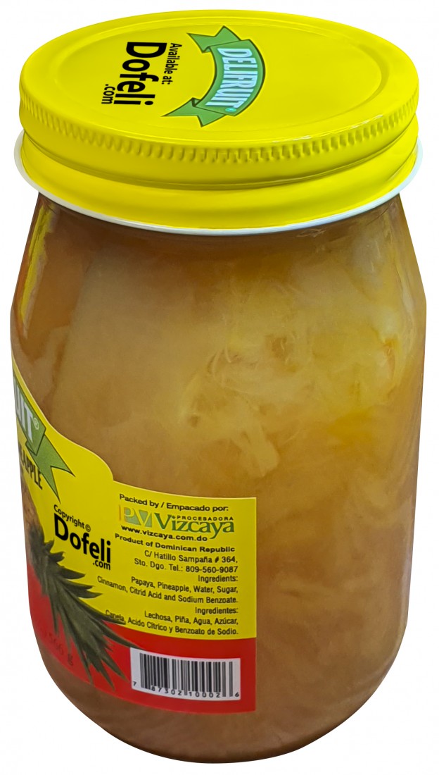 Dominican Republic Delifruit lechoza y piña in syrup brings tender fruit and caramel notes.